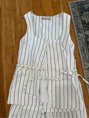 Faithfull the Brand White Sleeveless Striped Button-Front Set